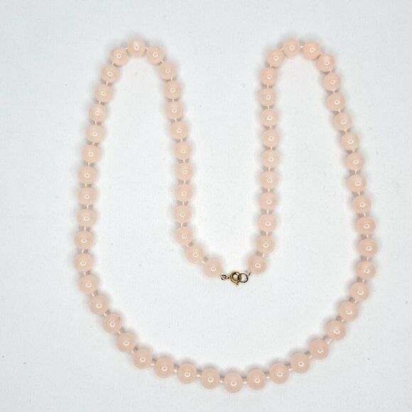 Vintage Plastic Bead Necklace Pink Semi Translucent 3/8" Bead 30" Length - Picture 2 of 2